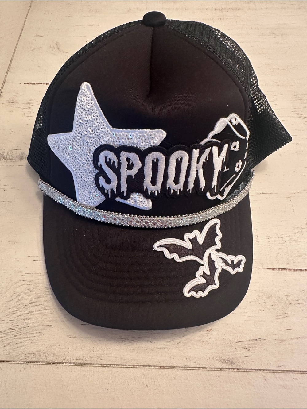 Source Unknown Black 'Spooky' Trucker Hat with Silver Accents